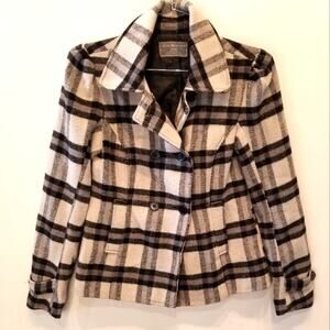 Sound & Matter Black & Gray Check Wool Blend Winter Jacket Size M